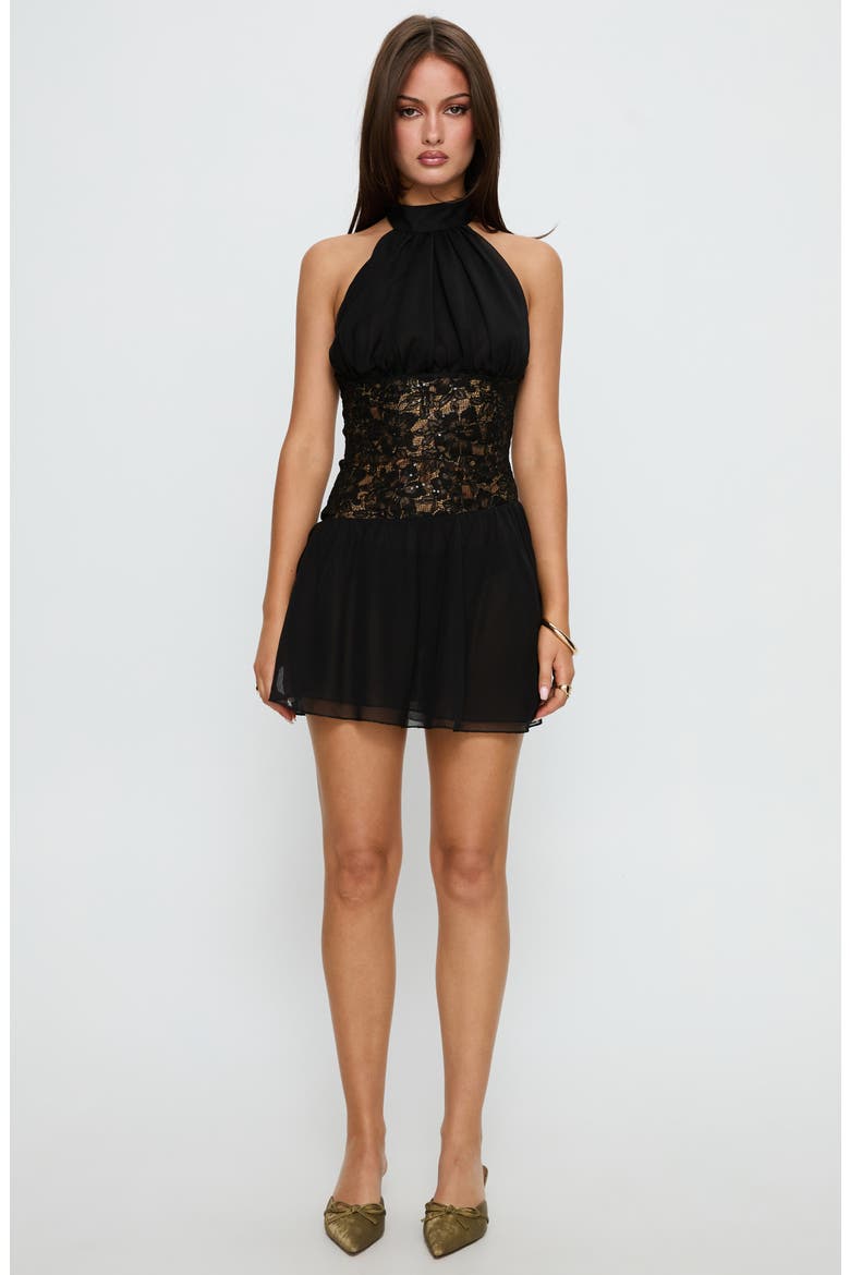 Bridges Lace Panel Halter Minidress, Alternate, color, BLACK