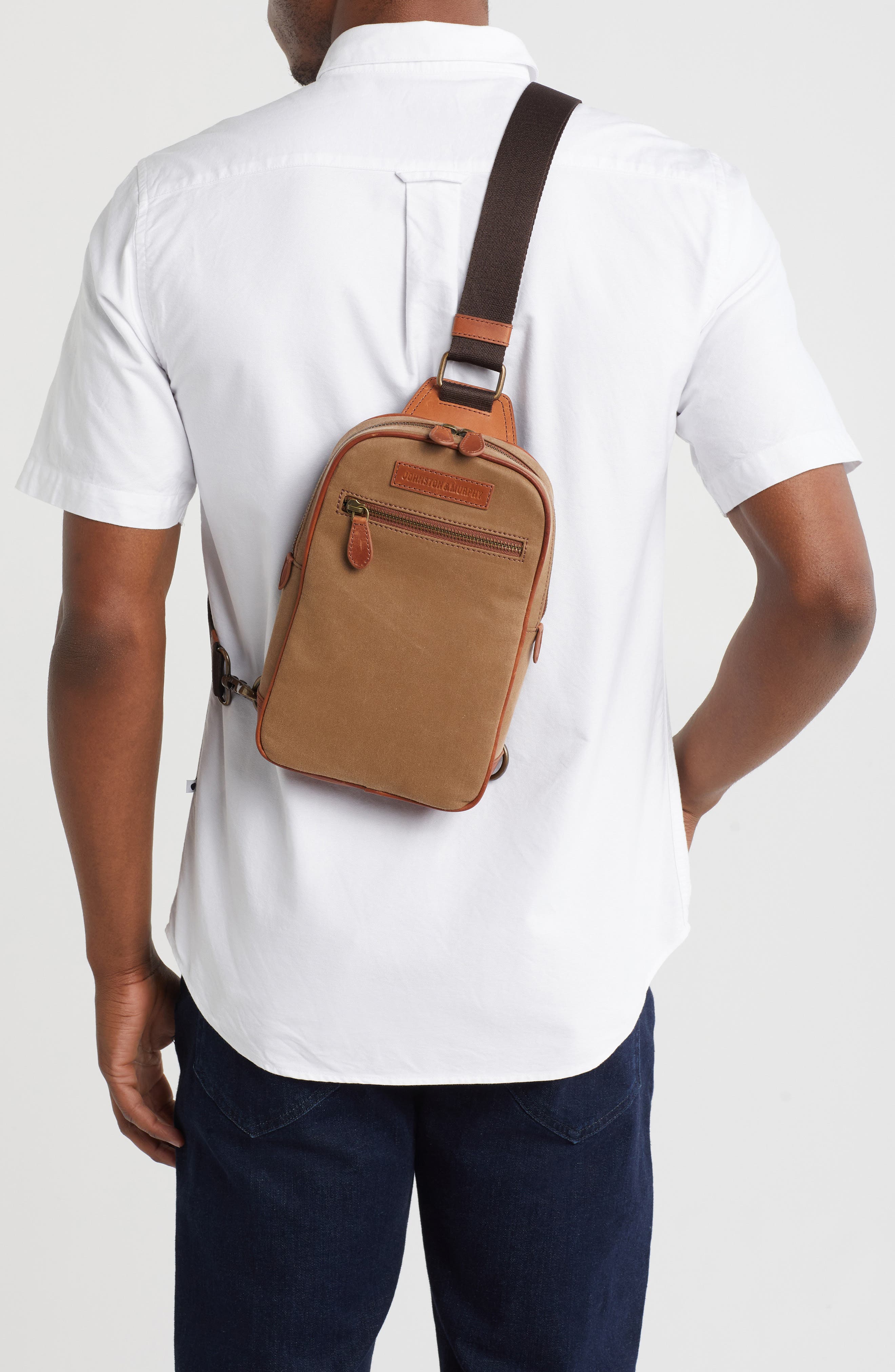 Johnston & Murphy Washed Canvas Sling Bag, Alternate, color, 