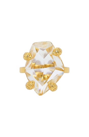 Kurt Geiger London Crystal Stud Cocktail Ring In Gold/crystal