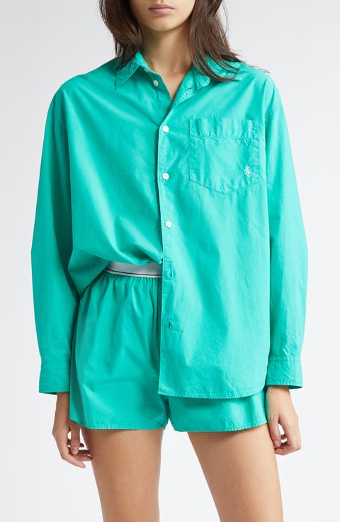 Embroidered Logo Cotton Button-Up Shirt