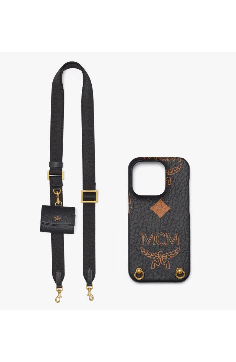 MCM iPhone 15 Pro Case w/ AirPods Pro Charm in Maxi Visetos, Main, color, 