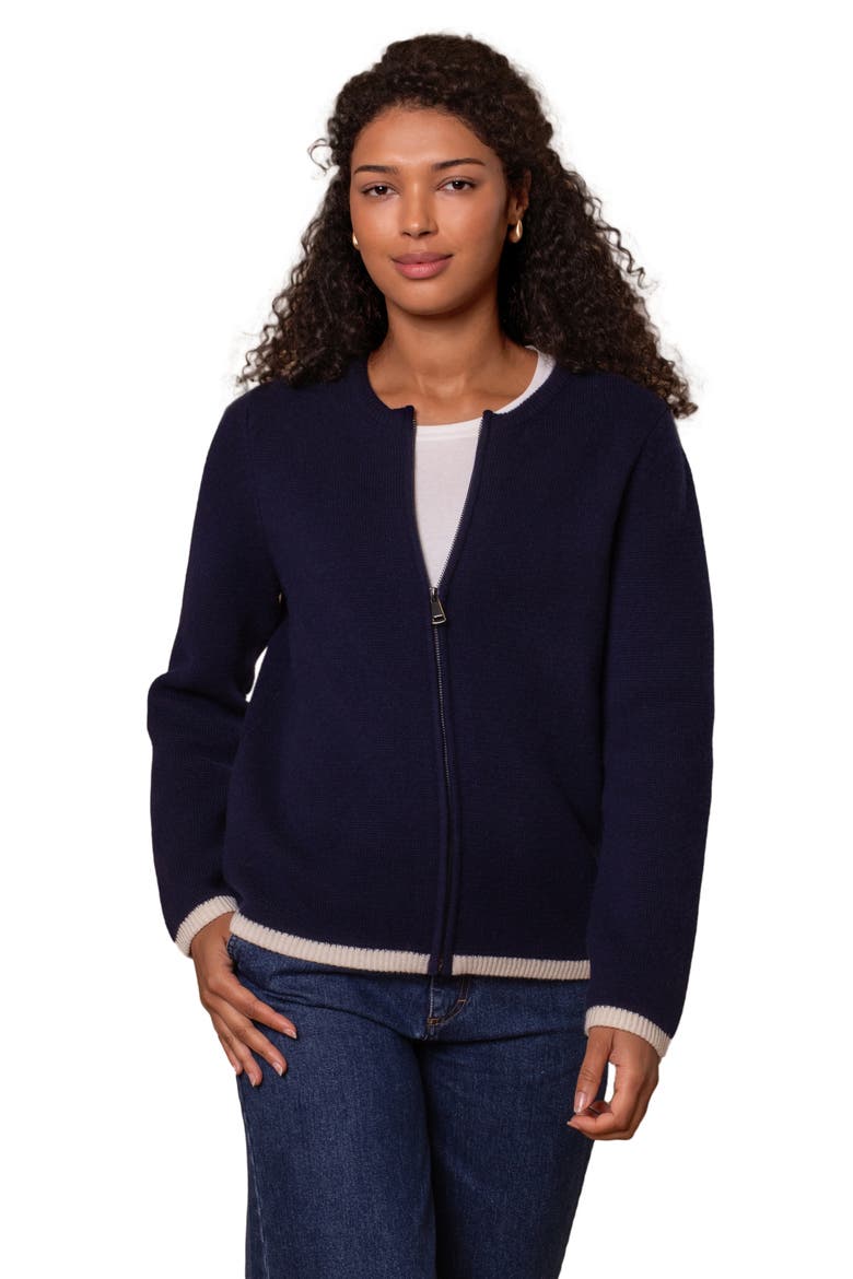Zip Through Knitted Jacket, Main, color, DARK NAVY TIPPED