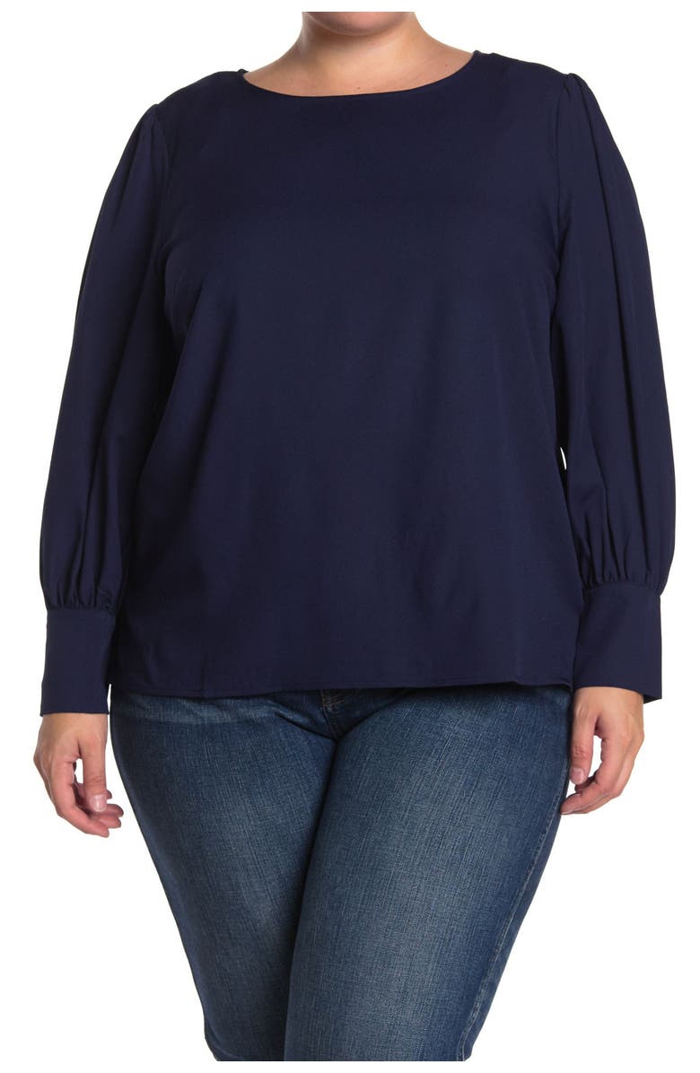 ELOQUII Puff Sleeve Pearl Button Blouse, Main, color, 