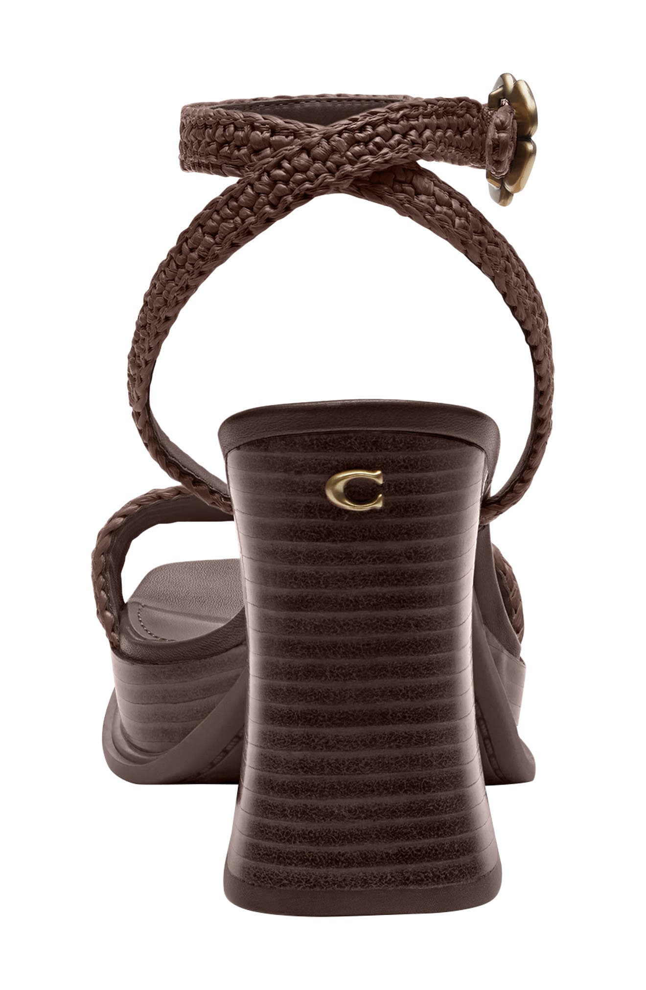 COACH Tea Rose Raffia Platform Ankle Strap Sandal, Alternate, color, Maple