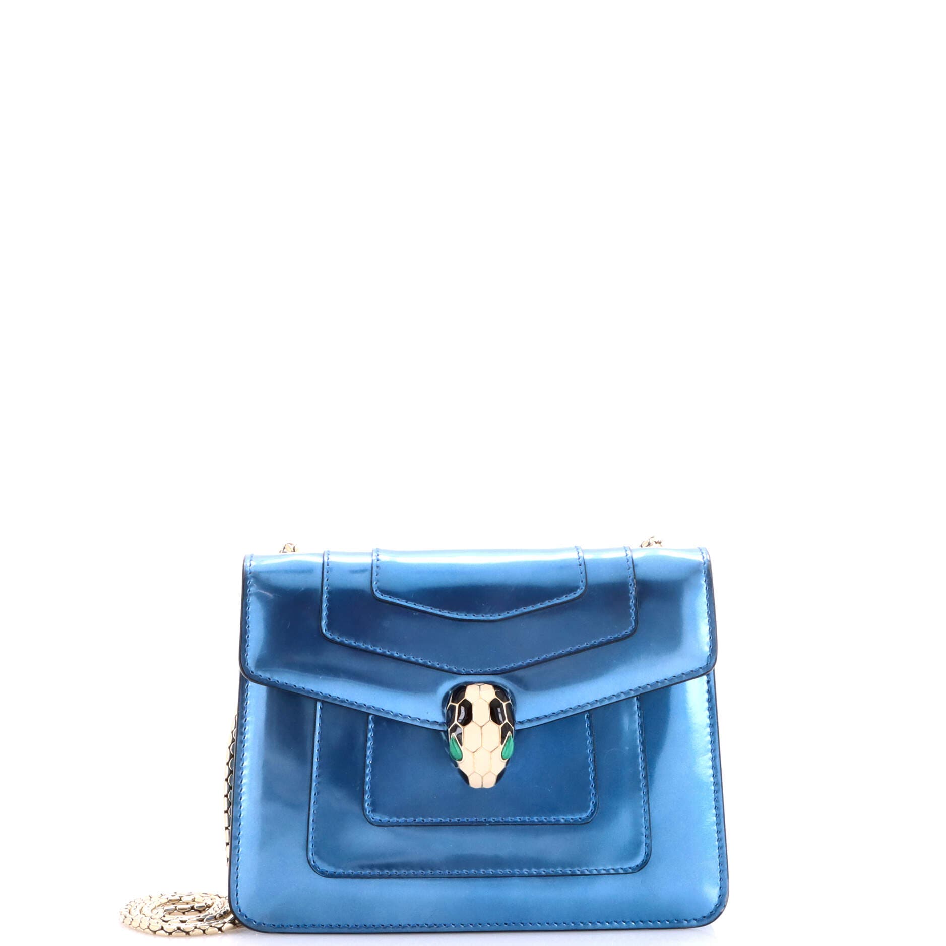 Serpenti Forever Square Shoulder Bag Metallic Leather Small, Main, color, Blue