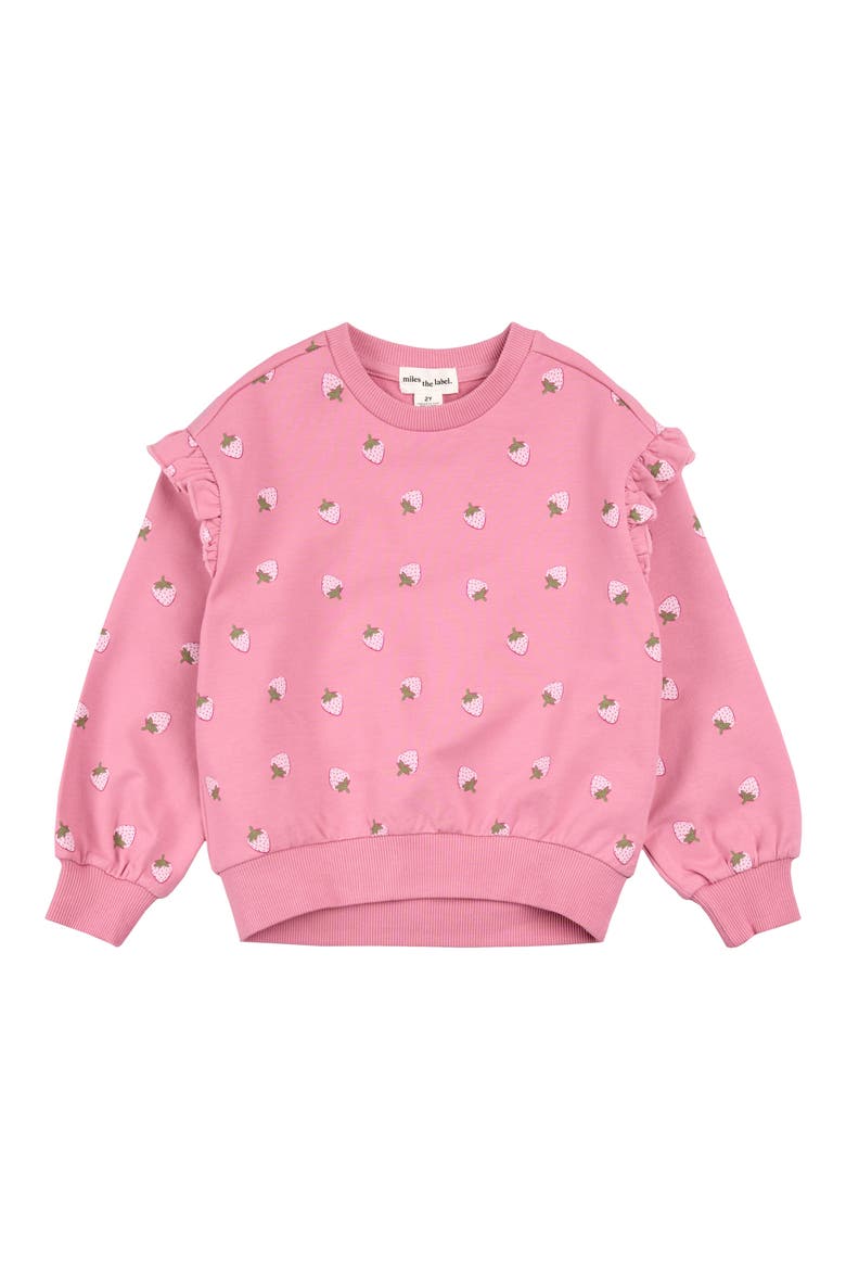 Kids' Strawberry Print Ruffle French Terry Sweatshirt, Main, color, DUSTY PINK
