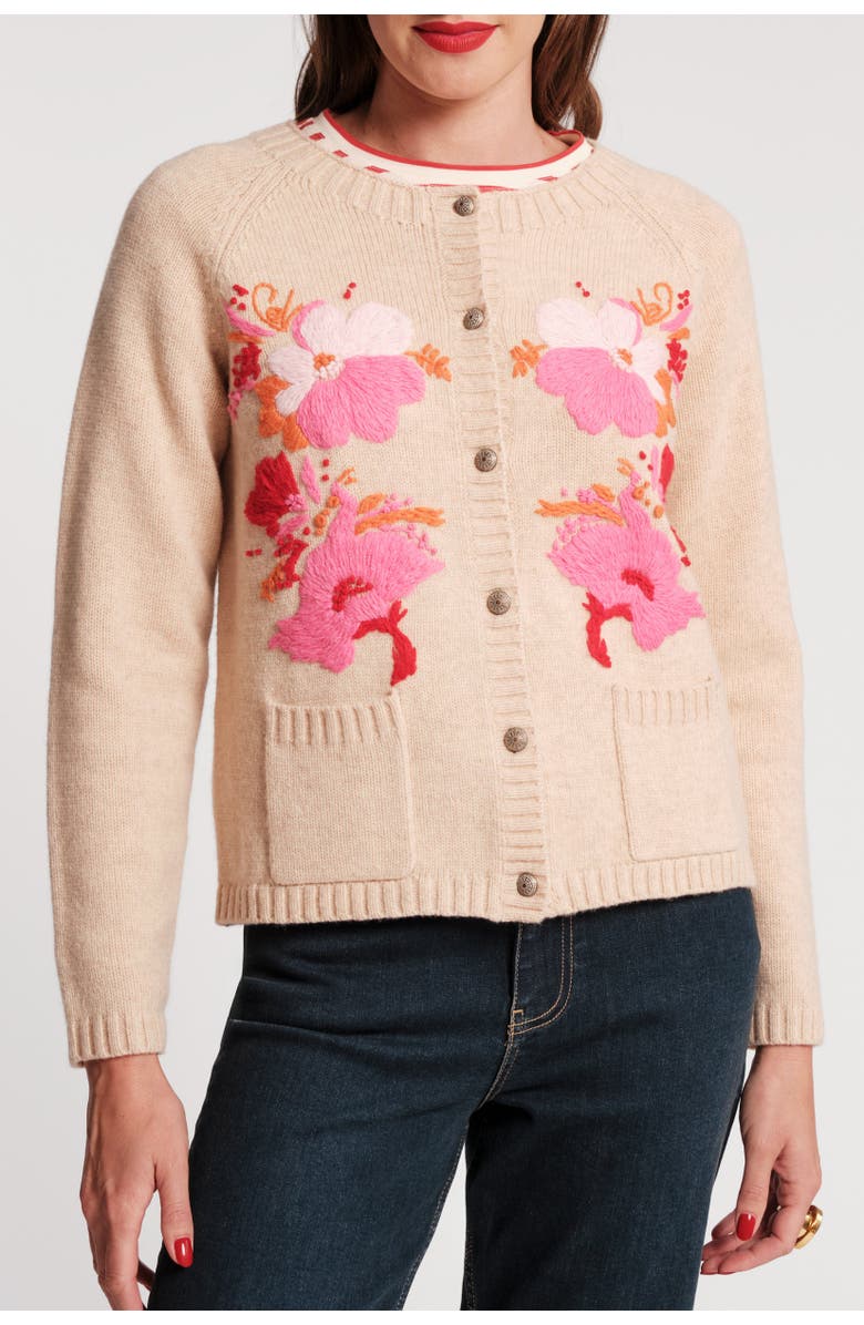 Frances Valentine Bouquet Cardigan, Main, color, Oatmeal/Pink
