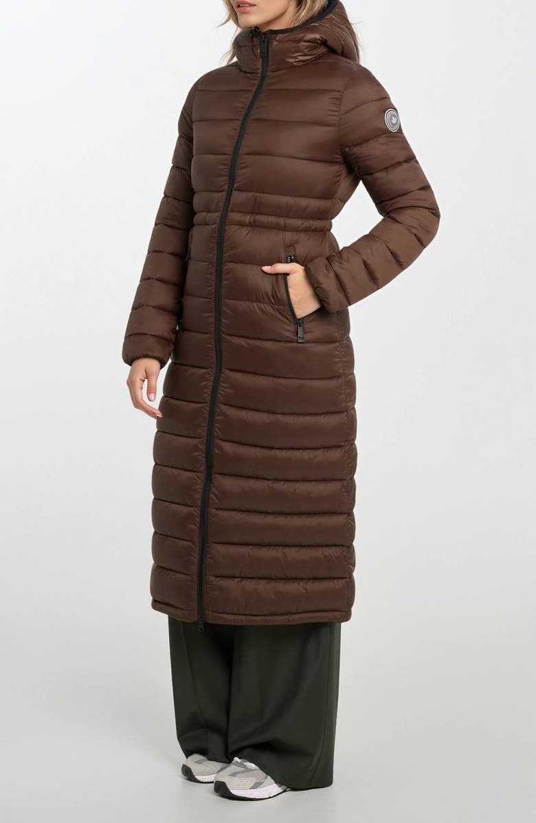 Noize Ivy Lightweight Long Puffer Coat, Alternate, color, Brown