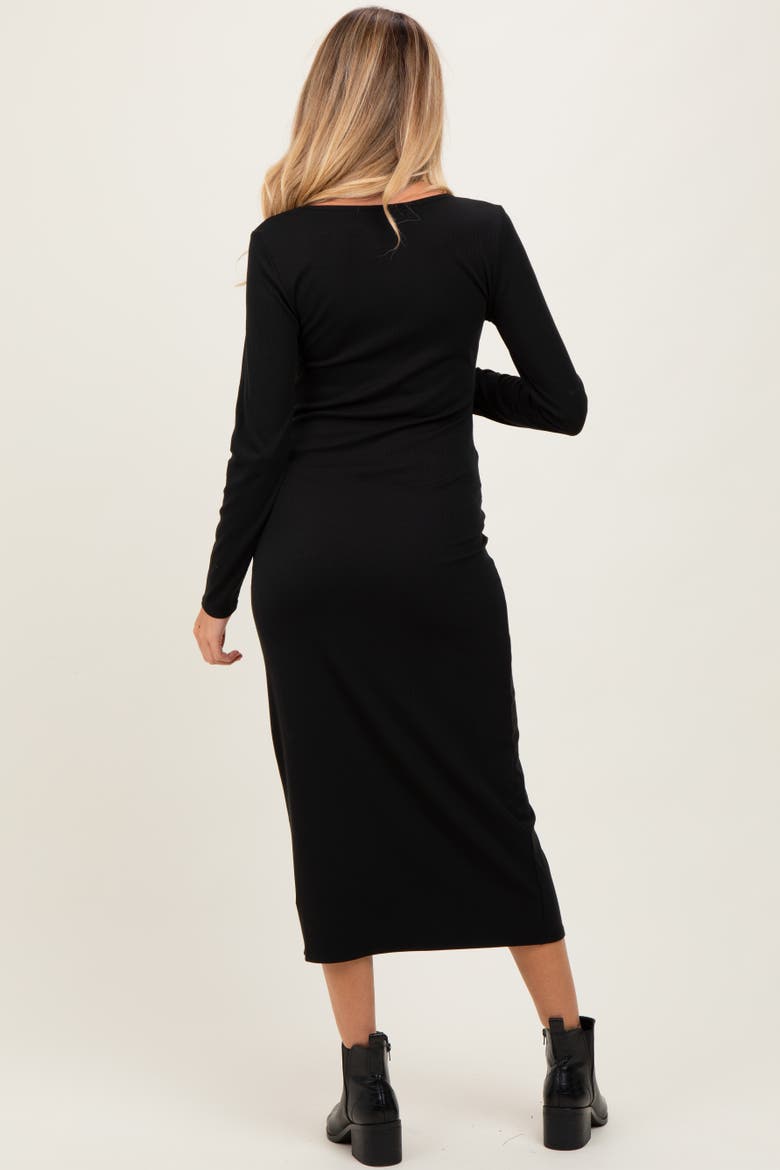 Scoop Neck Long Sleeve Midi Dress, Alternate, color, Black