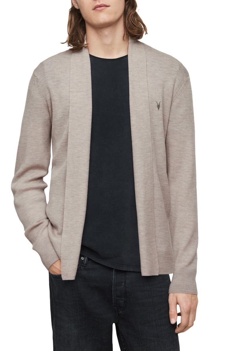 AllSaints Mode Merino Wool Open Front Cardigan, Main, color,