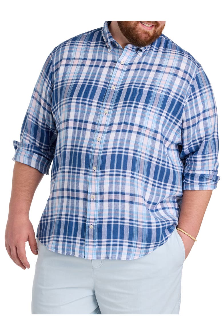Big & Tall Pelican Point Plaid Linen Sport Shirt, Main, color, MOONSHINE