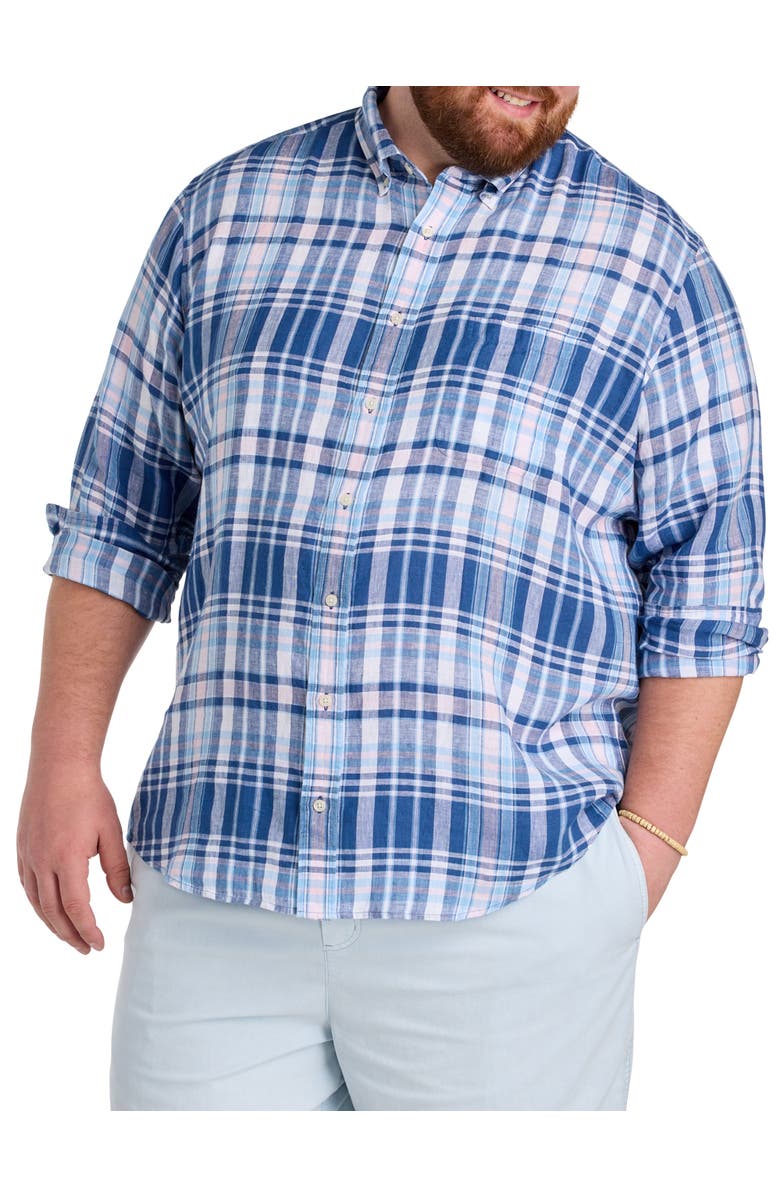 vineyard vines Big & Tall Pelican Point Plaid Linen Sport Shirt, Main, color, Moonshine