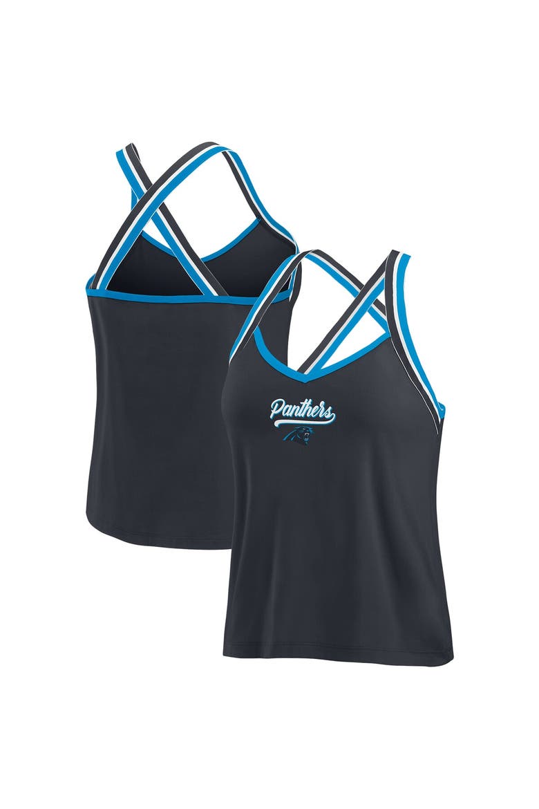 Women's WEAR by Erin Andrews Black Carolina Panthers Cross Strap Tri-Blend Tank Top, Main, color, Black