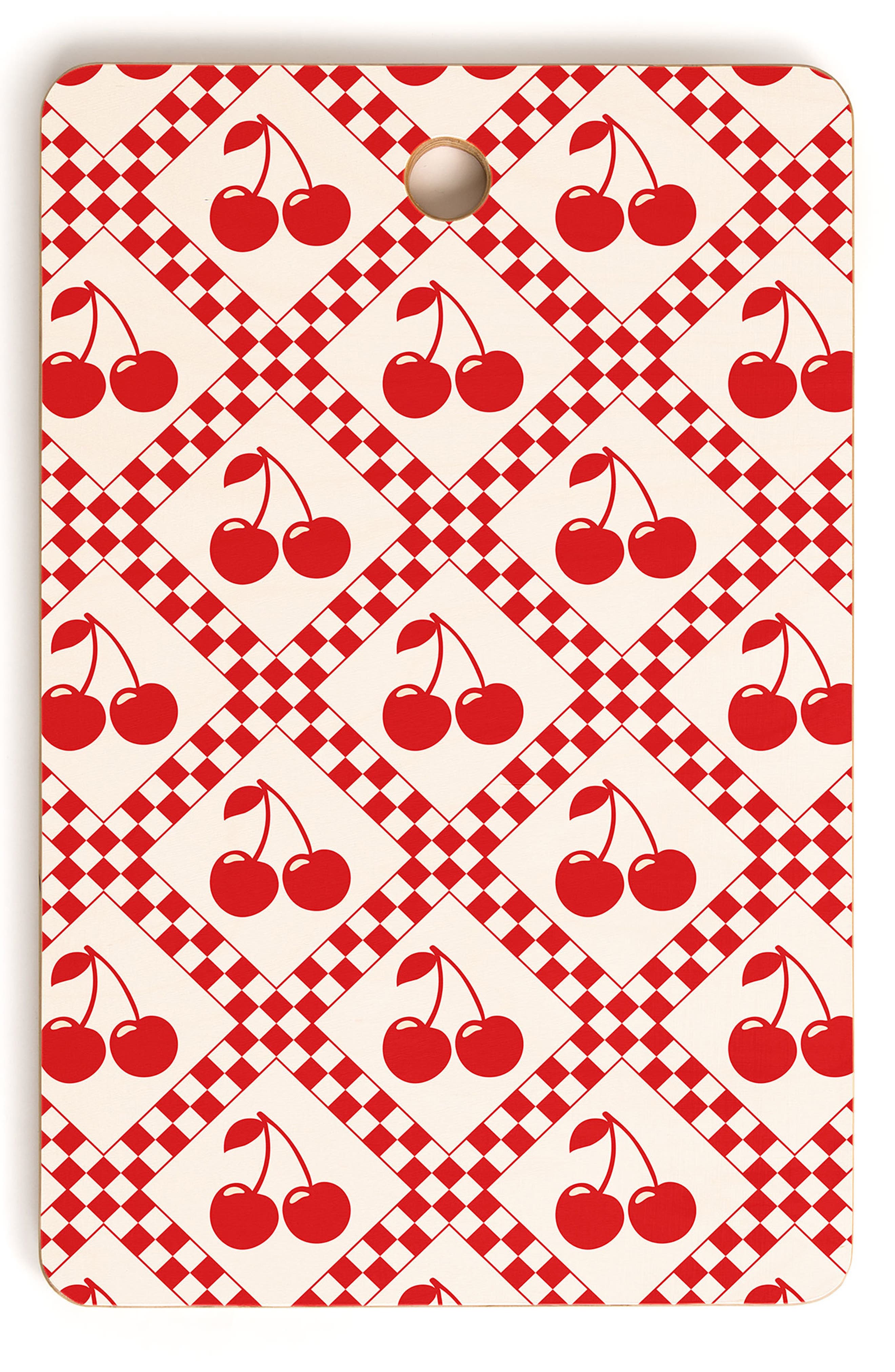 Deny Designs Cherry Checkered Wood Cutting Board