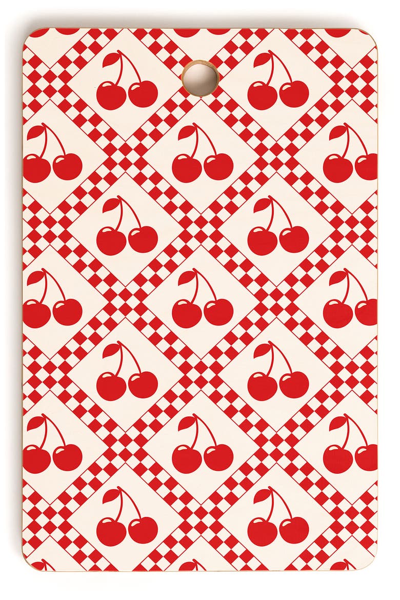 Cherry Checkered Wood Cutting Board, Main, color, BEIGE/CHERRY