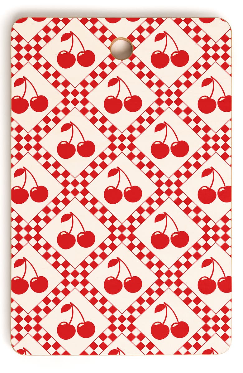 Deny Designs Cherry Checkered Wood Cutting Board, Main, color, Beige