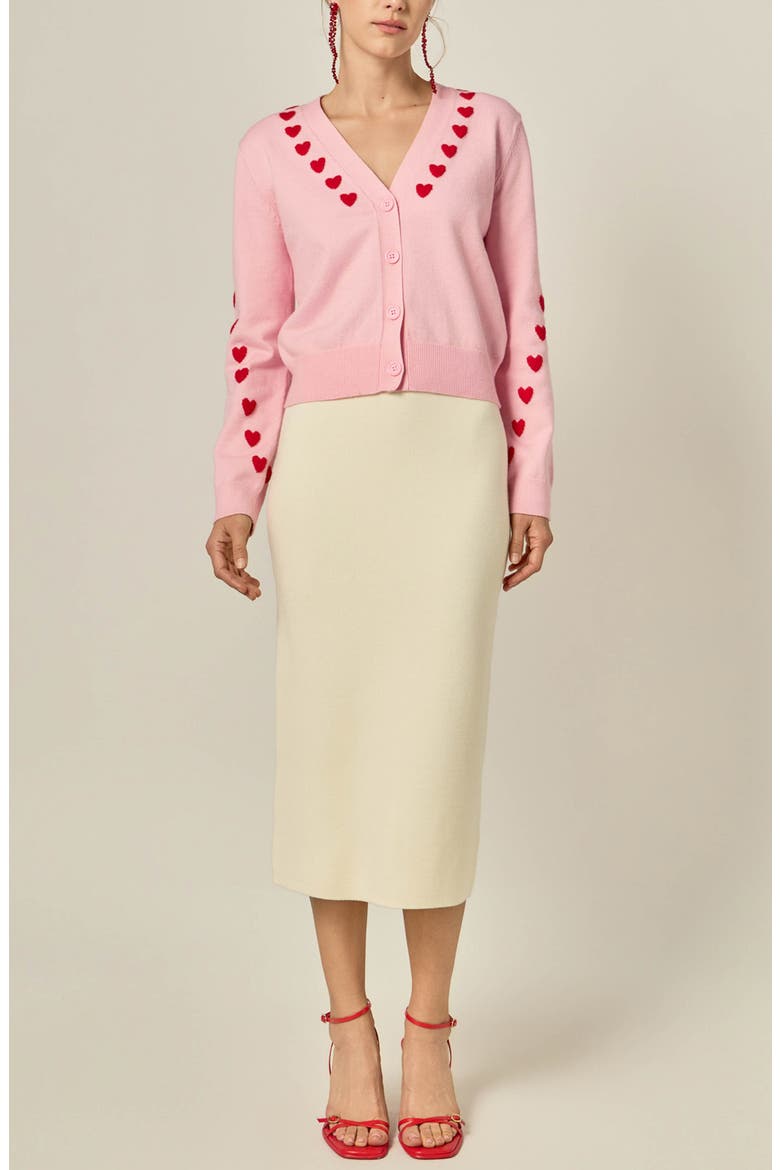 Heart V-Neck Crop Cardigan, Alternate, color, PINKRED