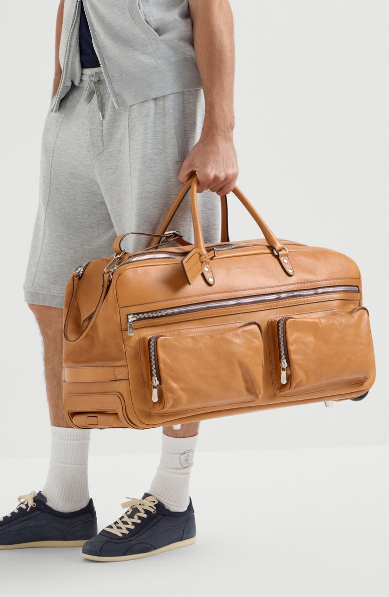 Brunello Cucinelli Cowhide trolley bag, Alternate, color, Cognac