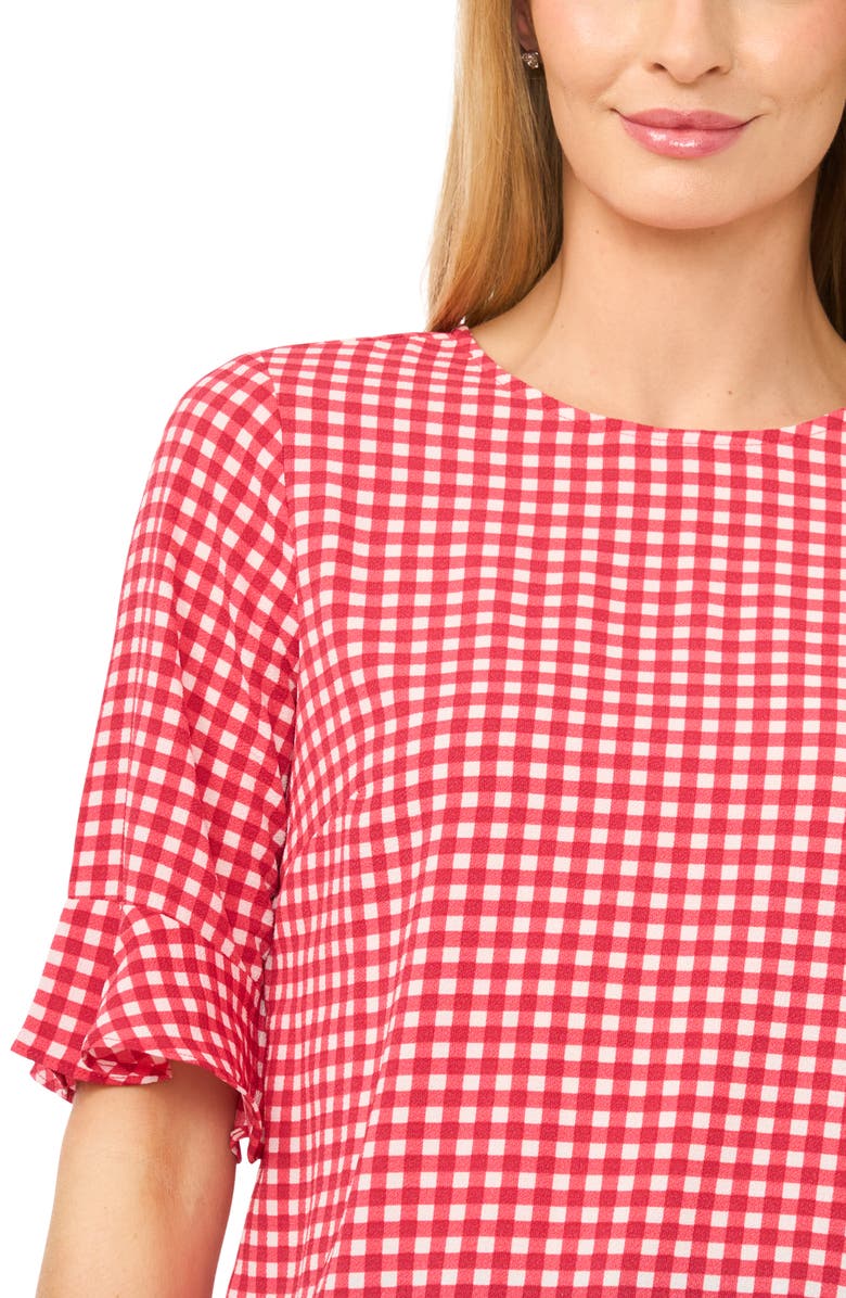 CeCe Gingham Ruffle Sleeve Top, Alternate, color, Claret Red
