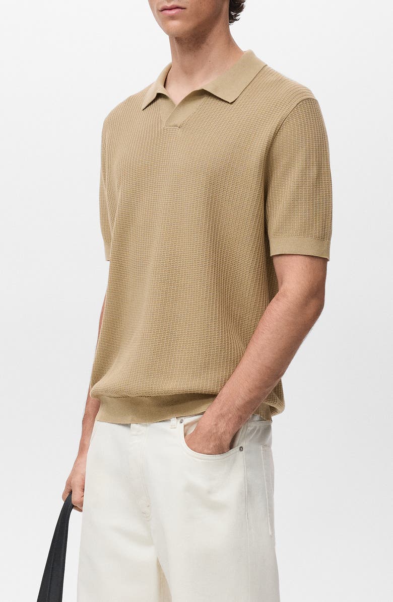 MANGO Rib Johnny Collar Polo, Alternate, color, Beige