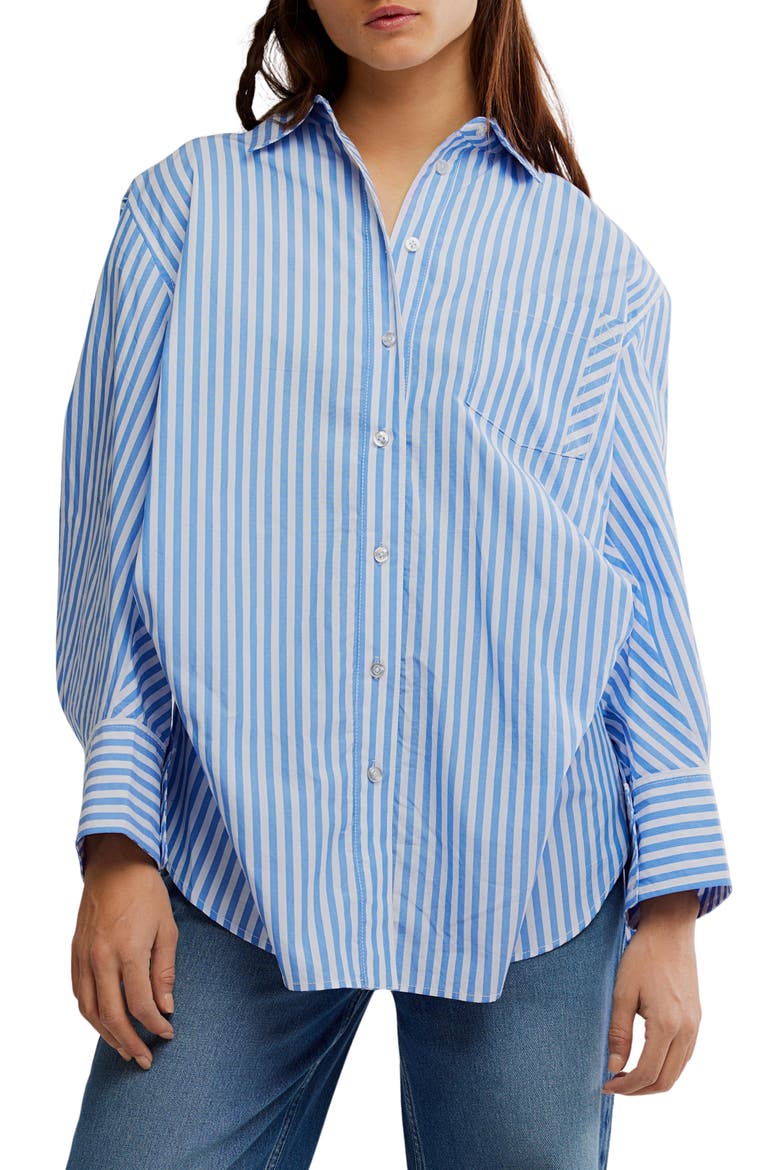 Sabine Tailored Stripe Button-Up Shirt, Main, color, OXFORD STRIPE - BLUE