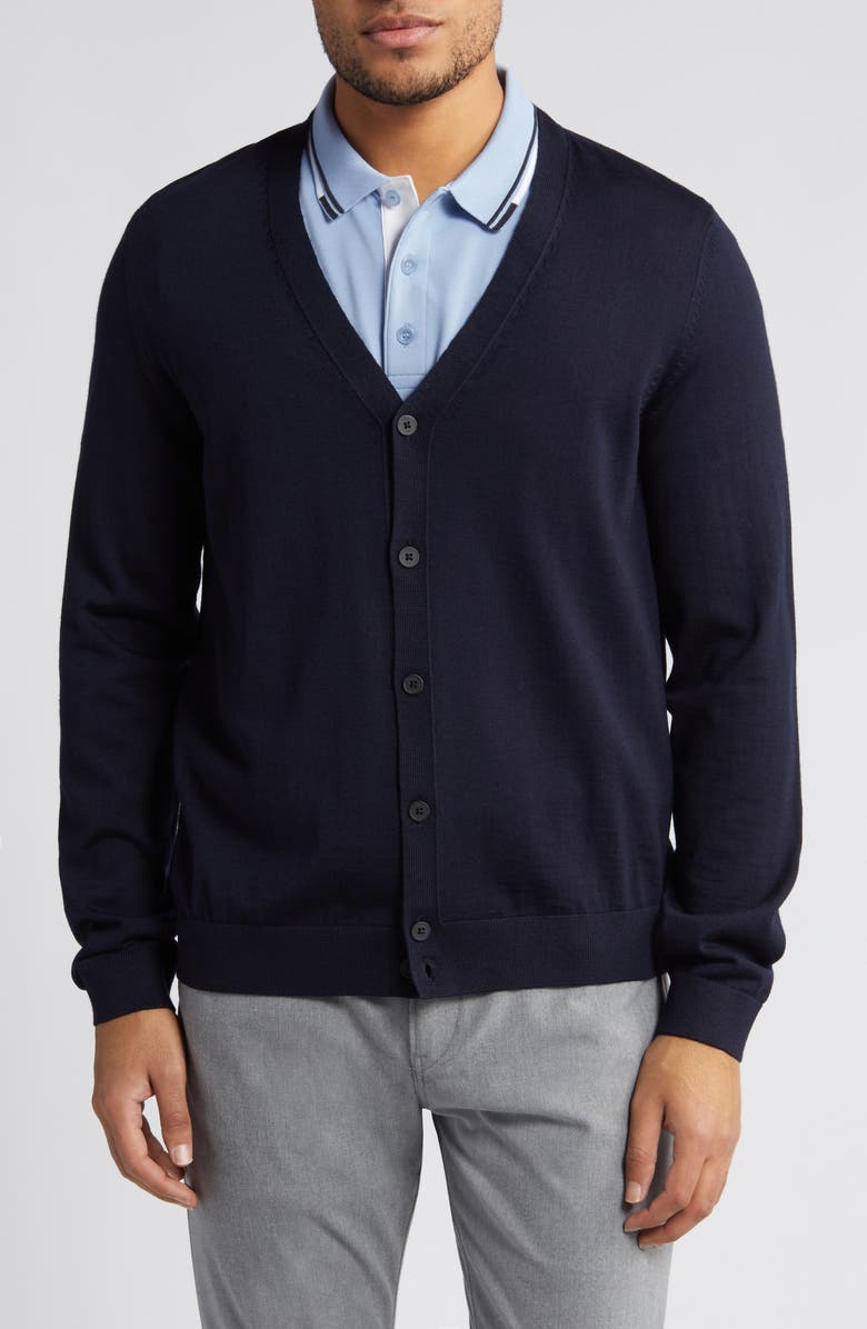 BOSS Mardon Virgin Wool Cardigan, Alternate, color, Dark Blue
