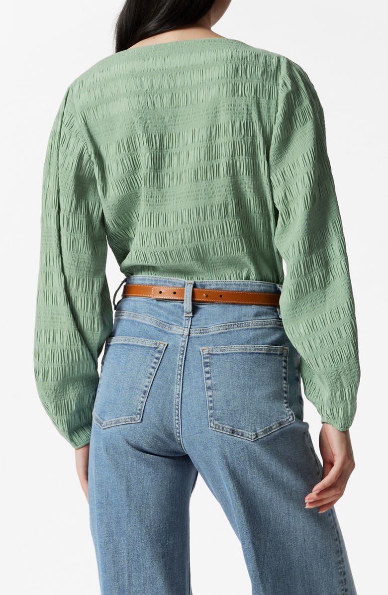 & Other Stories Shirred Bateau Neck Top, Alternate, color, Green Medium Dusty