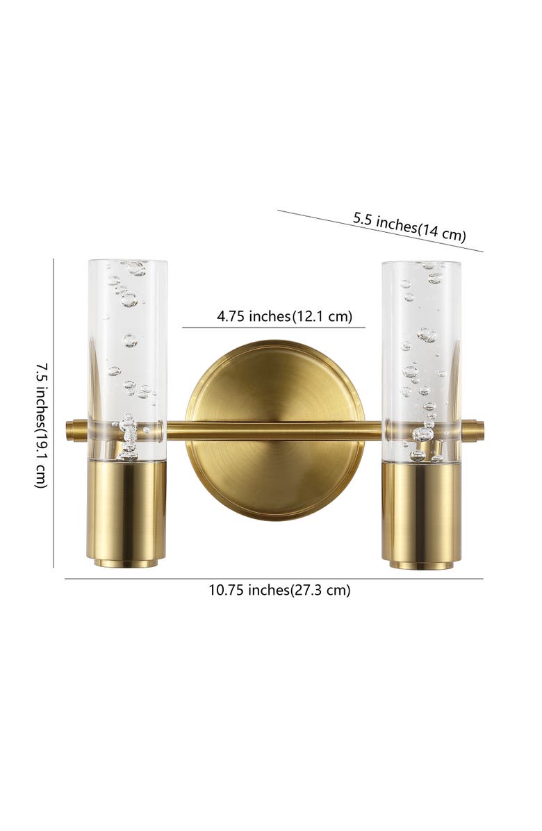 JONATHAN Y Bolha 2-Light Minimalist Modern Bubble Acrylic/Iron Integrated LED Vanity Light, Alternate, color, Brass Gold