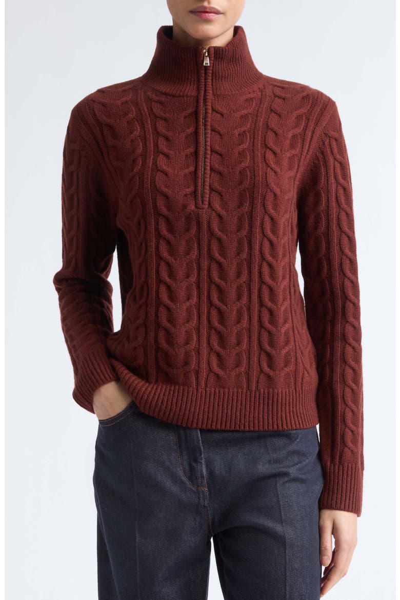 Libero Cable Knit Cashmere Quarter Zip Sweater, Main, color, RUST