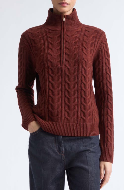 Max Mara Libero Cable Knit Cashmere Quarter Zip Sweater In Brown