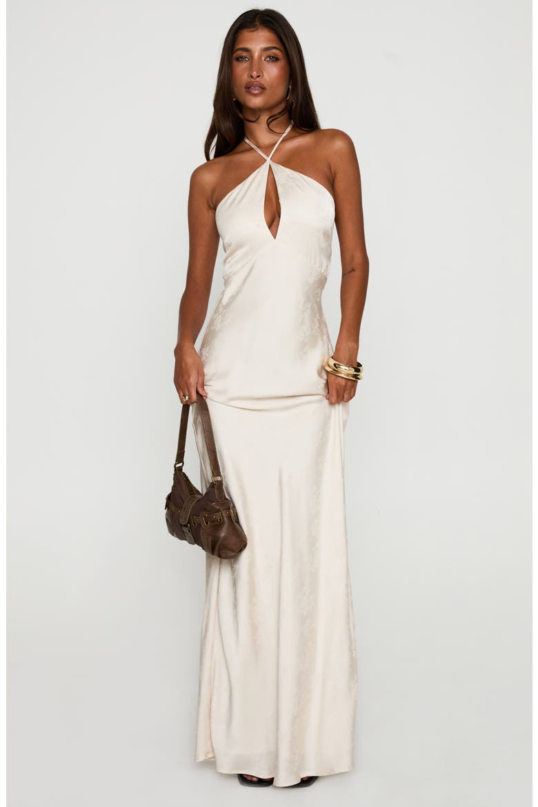 Limosina Halter Satin Gown, Alternate, color, CHAMPAGNE