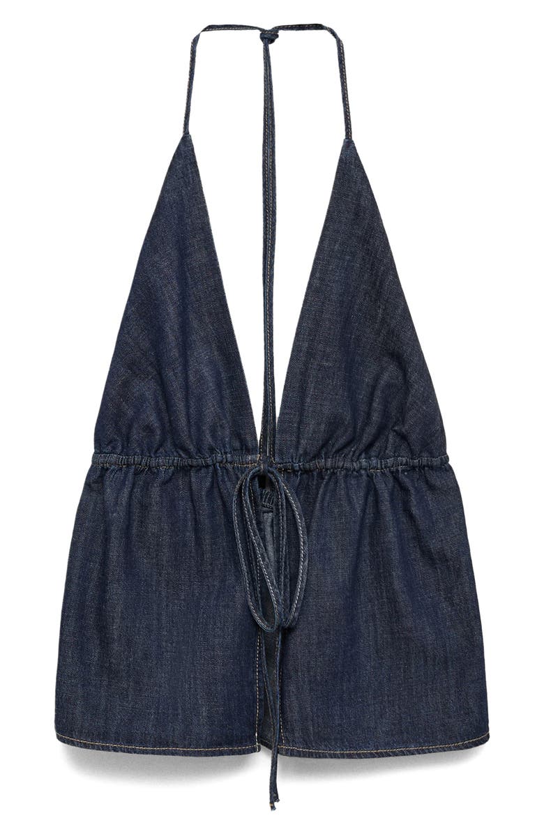 MANGO Denim Halter Top, Main, color, Open Blue