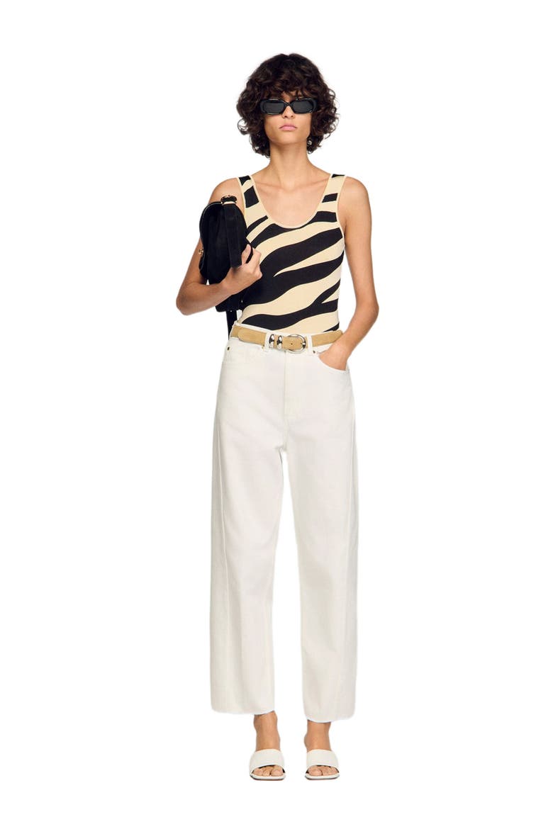 Zebra print knit bodysuit, Alternate, color, Ecru / black