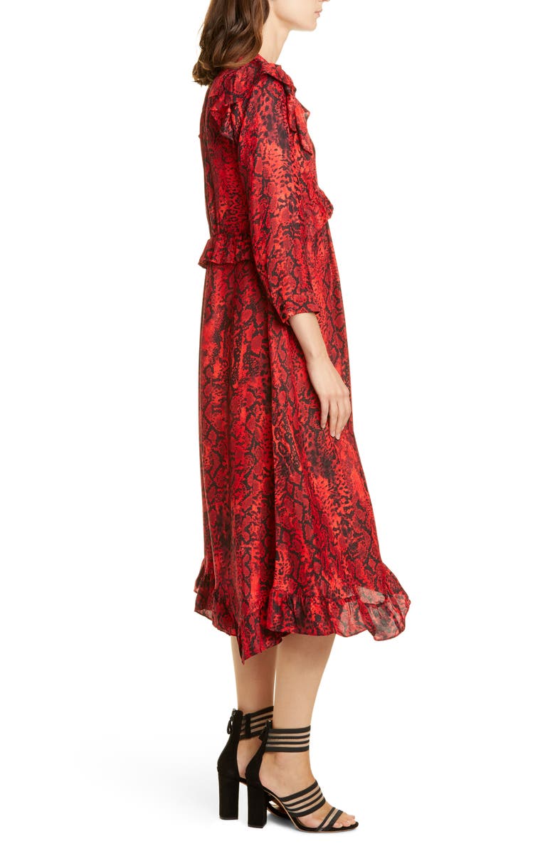 ba&sh Sahara Snakeskin Print Midi Dress, Alternate, color, Rouge