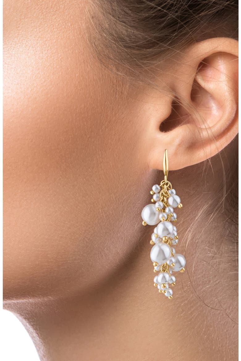 Cascading Imitation Pearl Cluster Drop Earrings, Alternate, color, WHITE/ GOLD