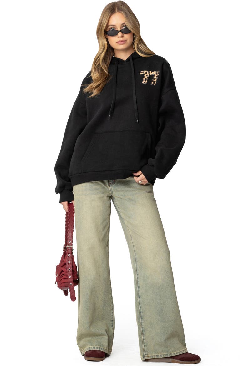 Leopard 77 Oversize Hoodie, Alternate, color, BLACK