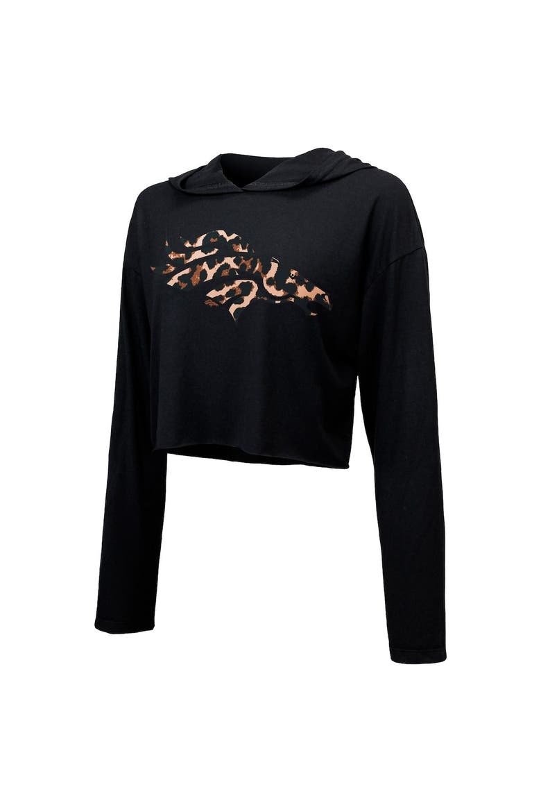 Women's Majestic Threads Russell Wilson Black Denver Broncos Leopard Player Name & Number Long Sleeve Cropped Hoodie, Alternate, color, Black