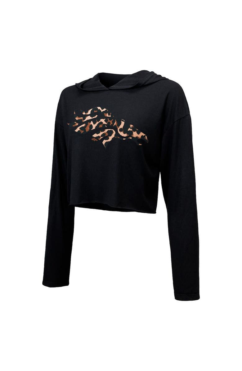 Majestic Threads Women's Majestic Threads Russell Wilson Black Denver Broncos Leopard Player Name & Number Long Sleeve Cropped Hoodie, Alternate, color, 