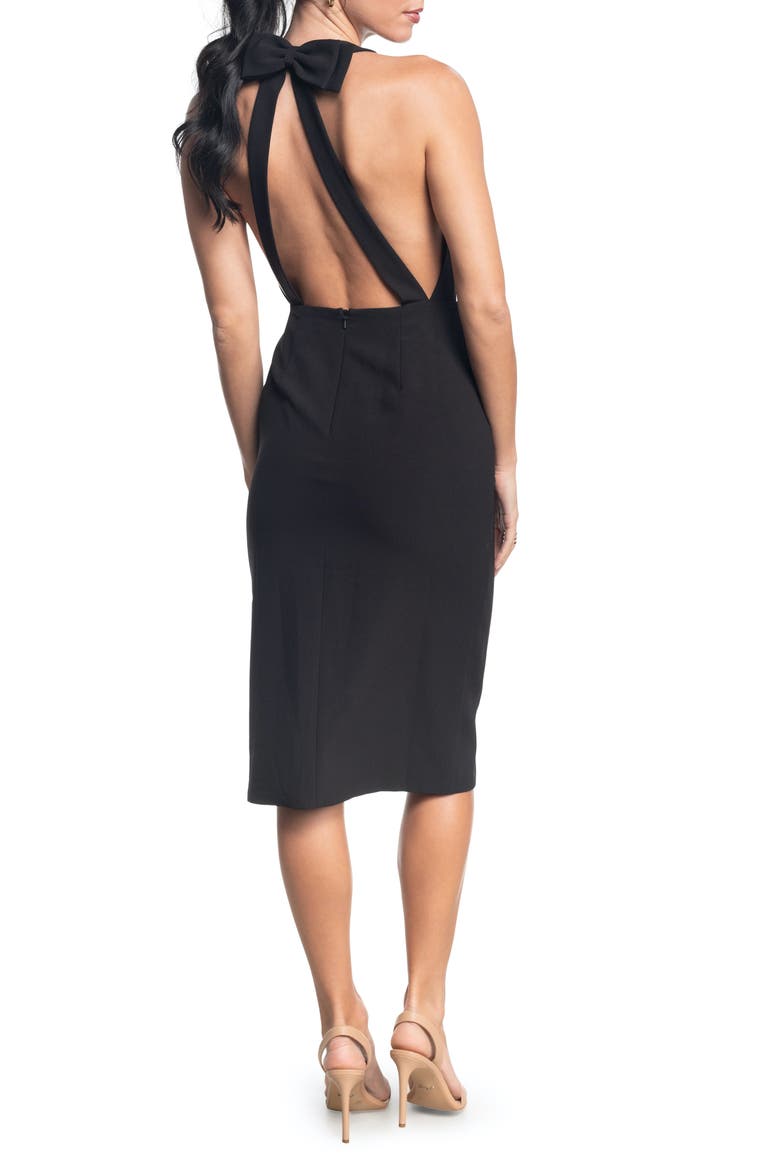 Emme Back Bow Sheath Cocktail Dress, Alternate, color, BLACK