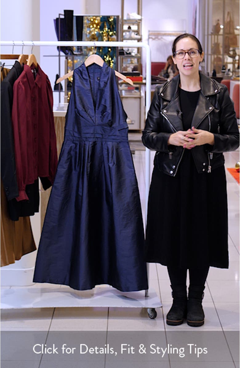 Plunge Neck Taffeta Midi Dress, sales video thumbnail
