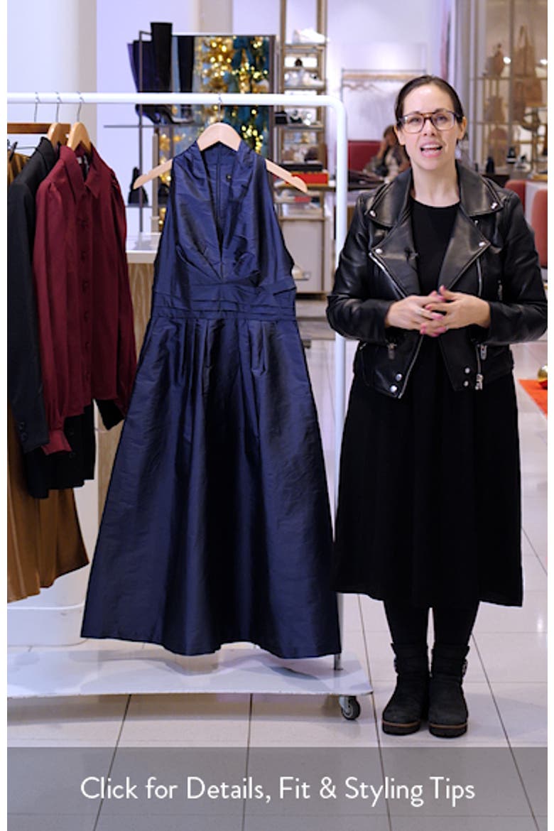 Plunge Neck Taffeta Midi Dress video