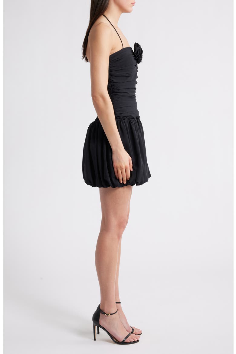 Faye Rosette Ruched Halter Minidress, Alternate, color, BLACK
