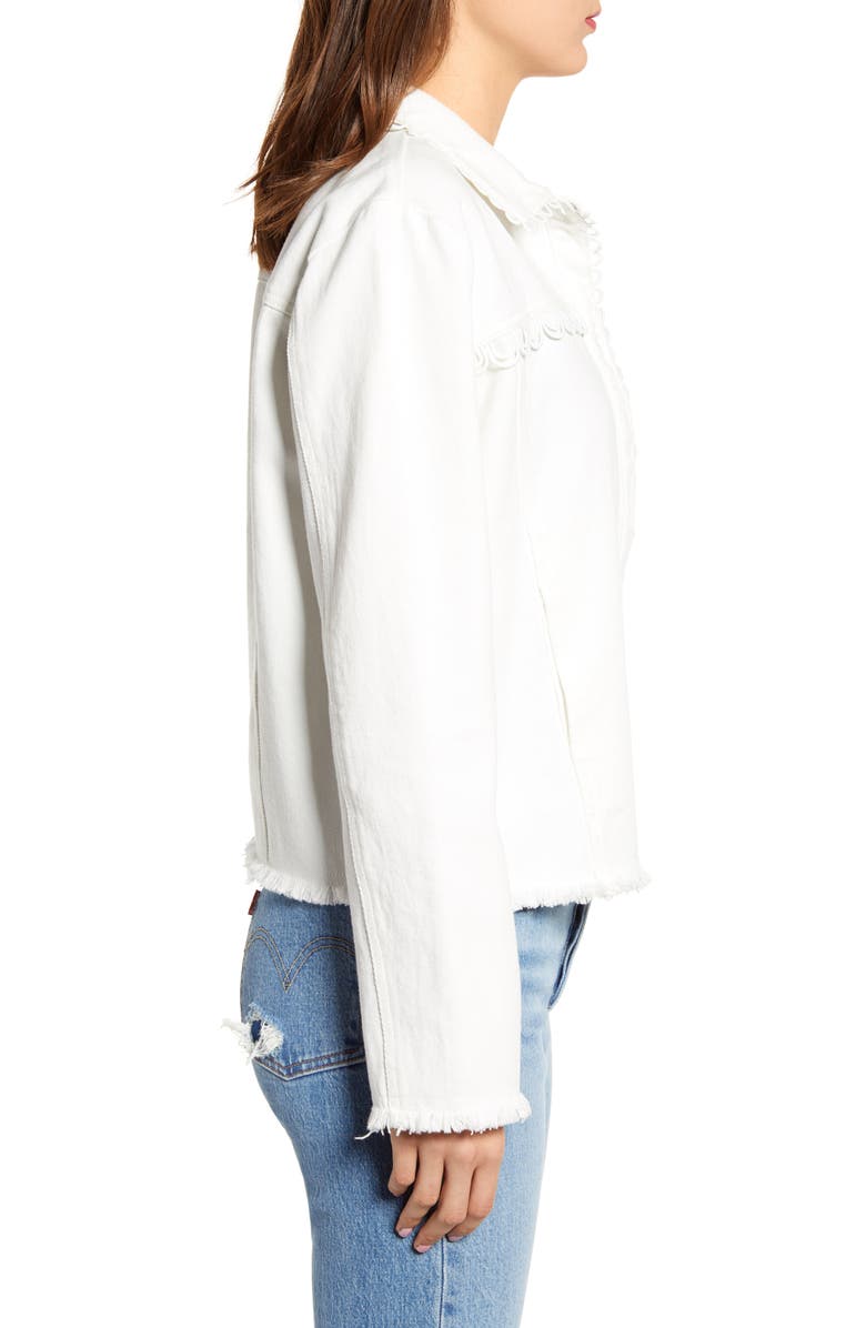 Endless Rose Lace Detail Frayed Hem Denim Trucker Jacket, Alternate, color,