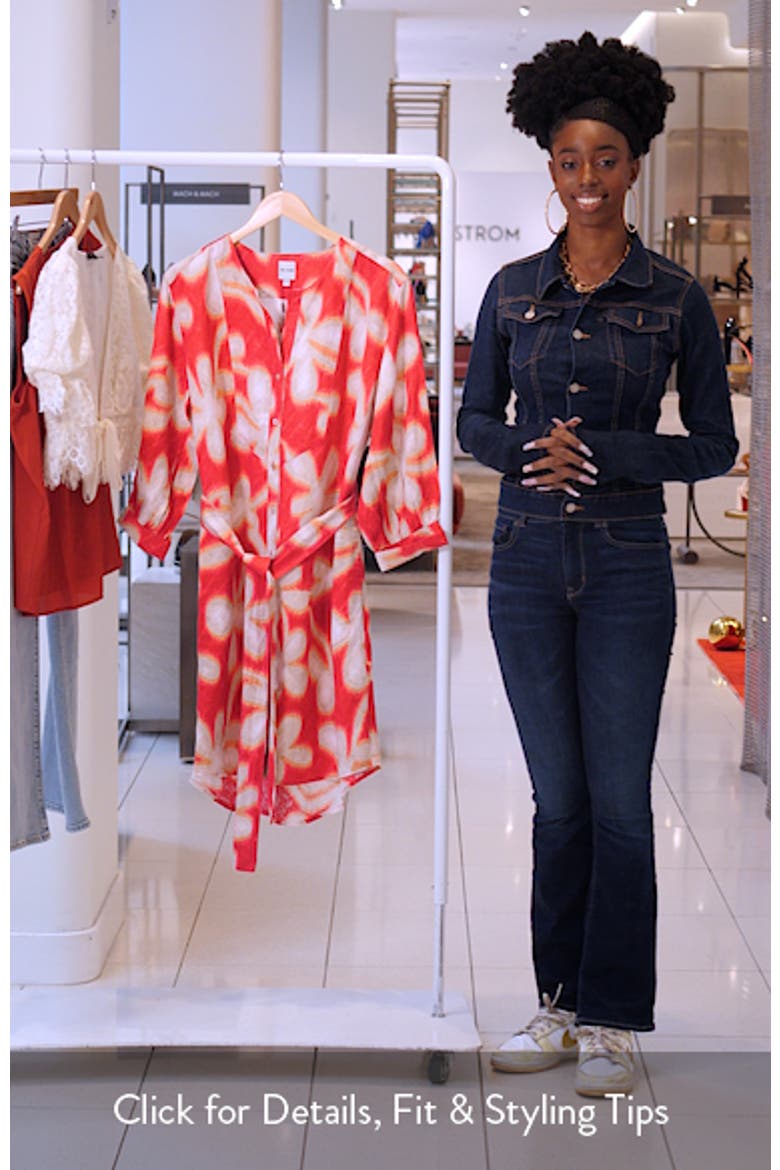 Glowing Flower Long Sleeve Belted Shirtdress video