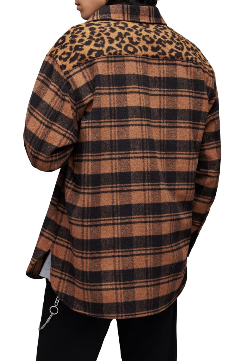 AllSaints Glasco Check & Leopard Flannel Button-Up Shirt, Alternate, color, 