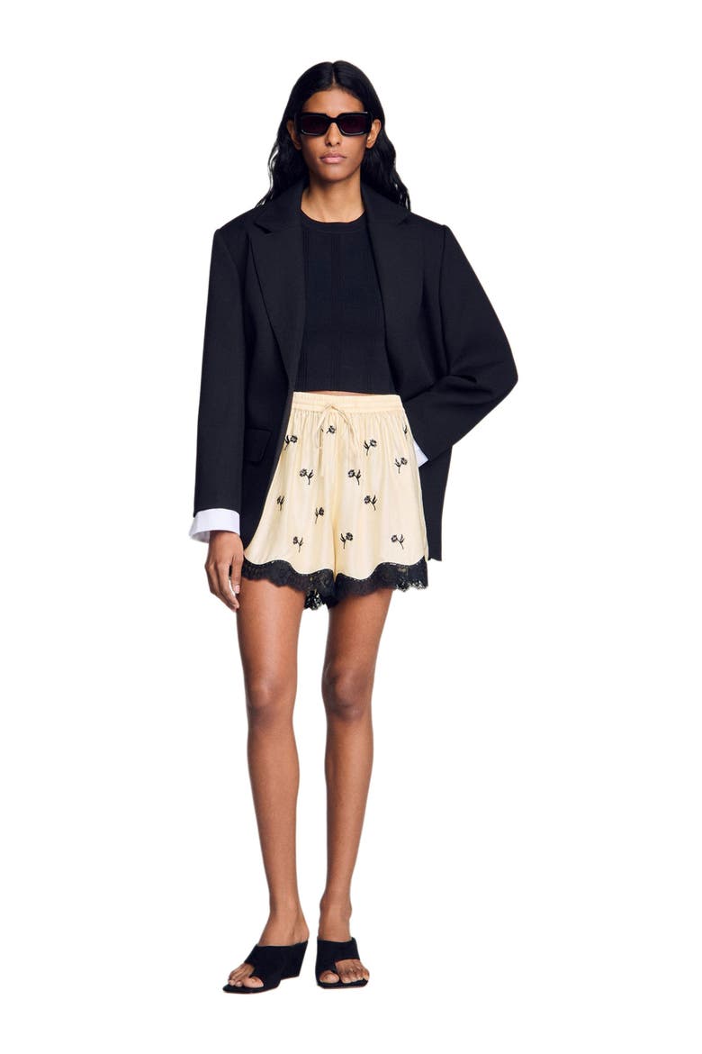 Floral embroidered shorts, Alternate, color, Vanilla