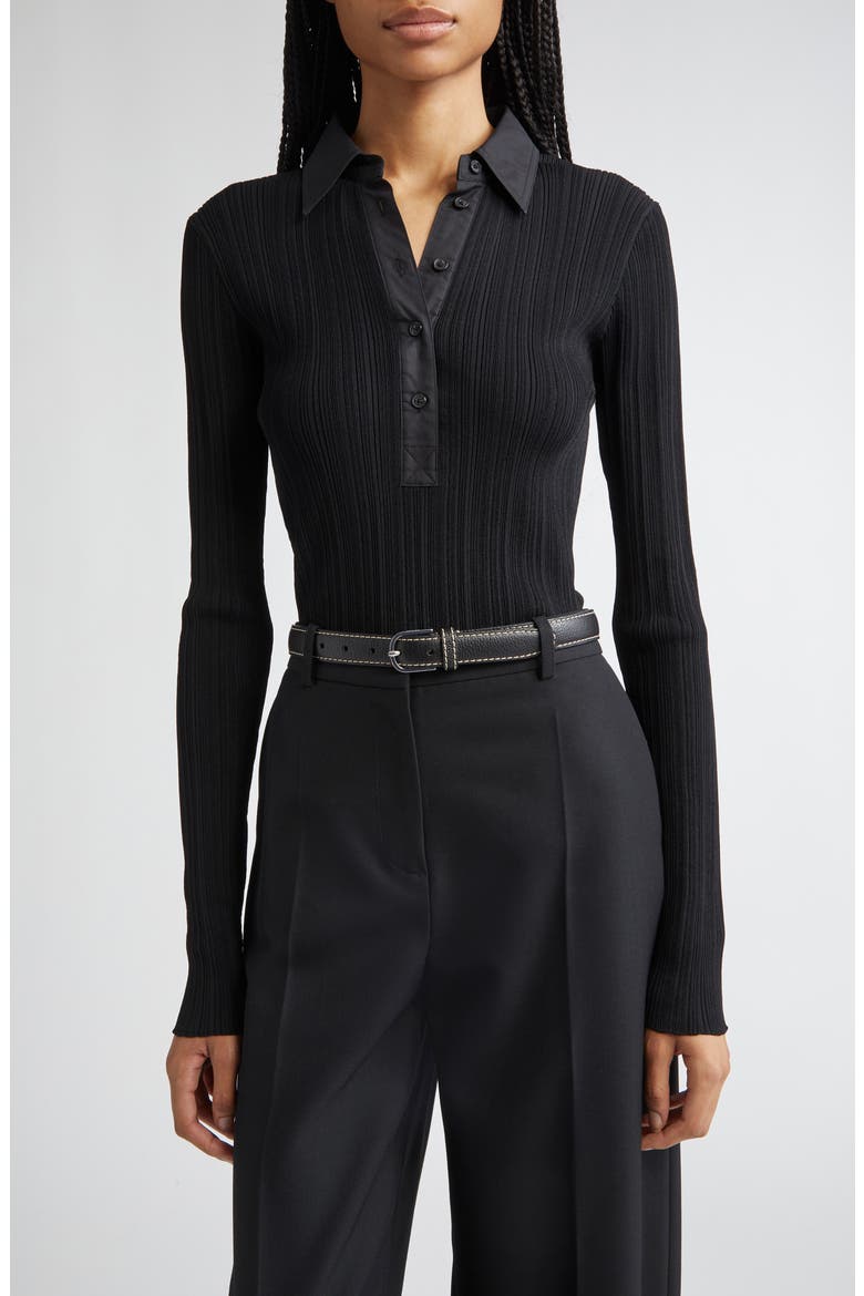 Half Placket Long Sleeve Knit Polo, Main, color, BLACK