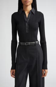 TOTEME Half Placket Long Sleeve Knit Polo