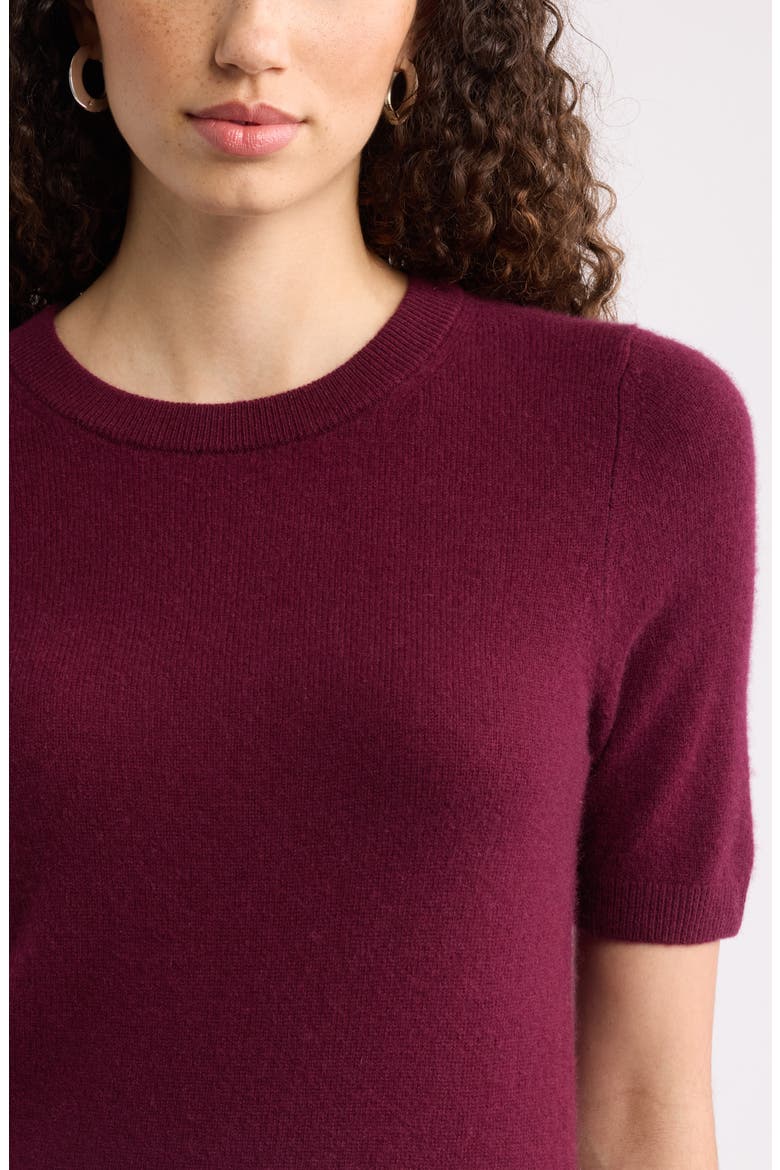 Cashmere Short Sleeve Crewneck Sweater, Alternate, color, BURGUNDY FIELD