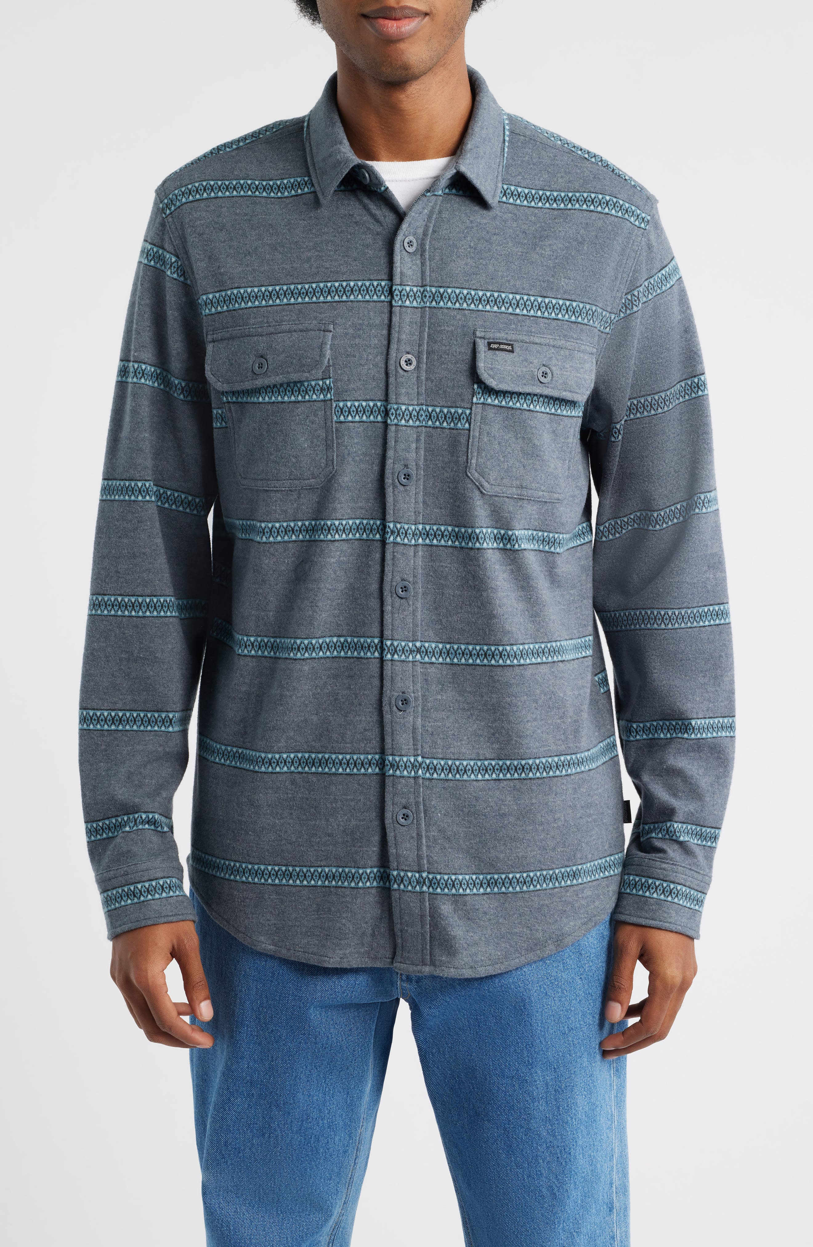 Grid Stretch Fleece Button-Up Shirt - image 4
